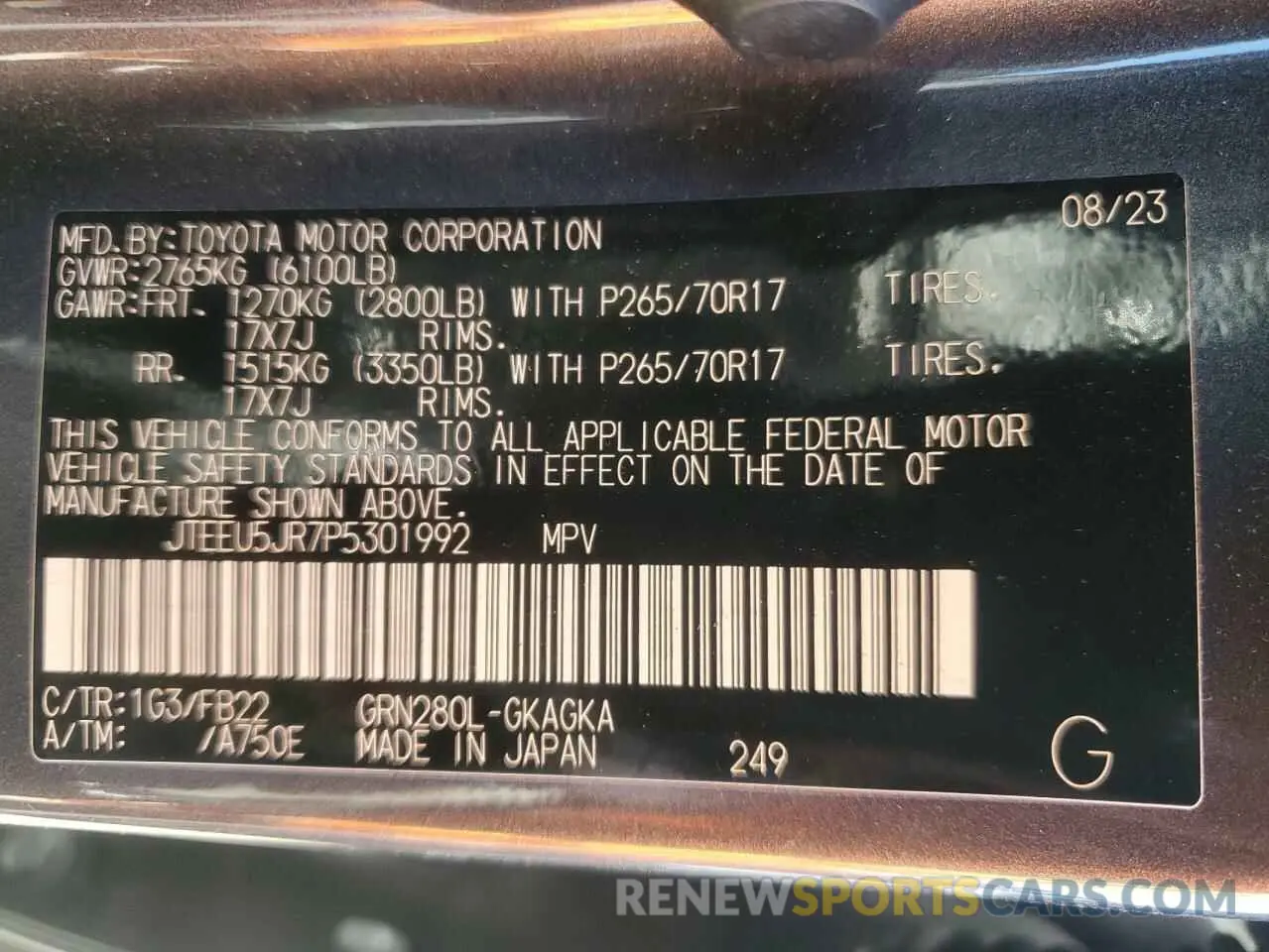13 Photograph of a damaged car JTEEU5JR7P5301992 TOYOTA 4RUNNER 2023