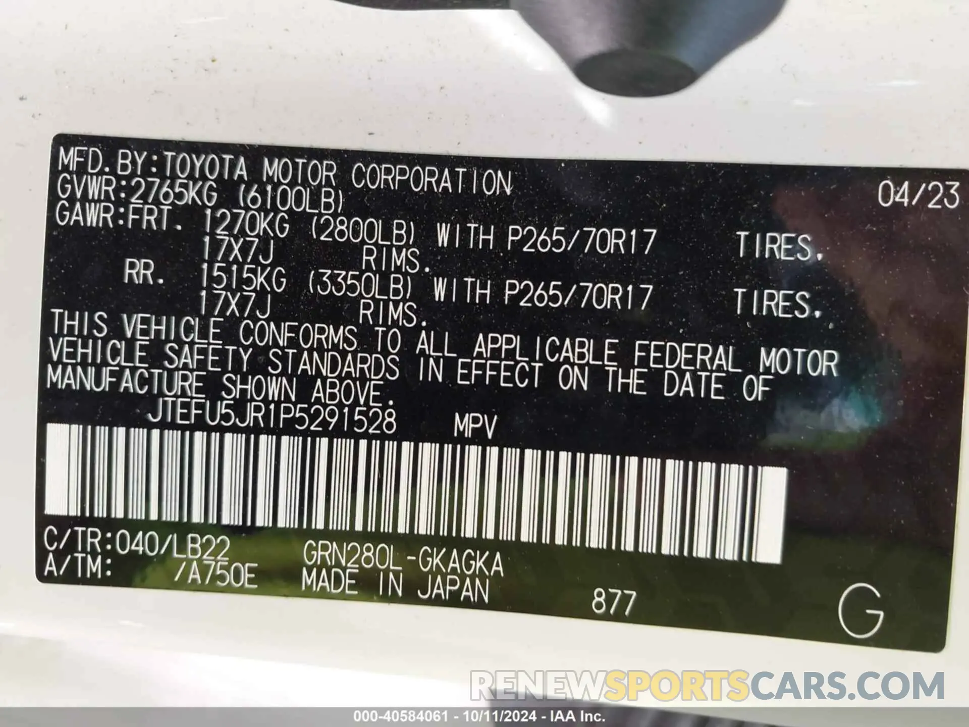 9 Photograph of a damaged car JTEFU5JR1P5291528 TOYOTA 4RUNNER 2023