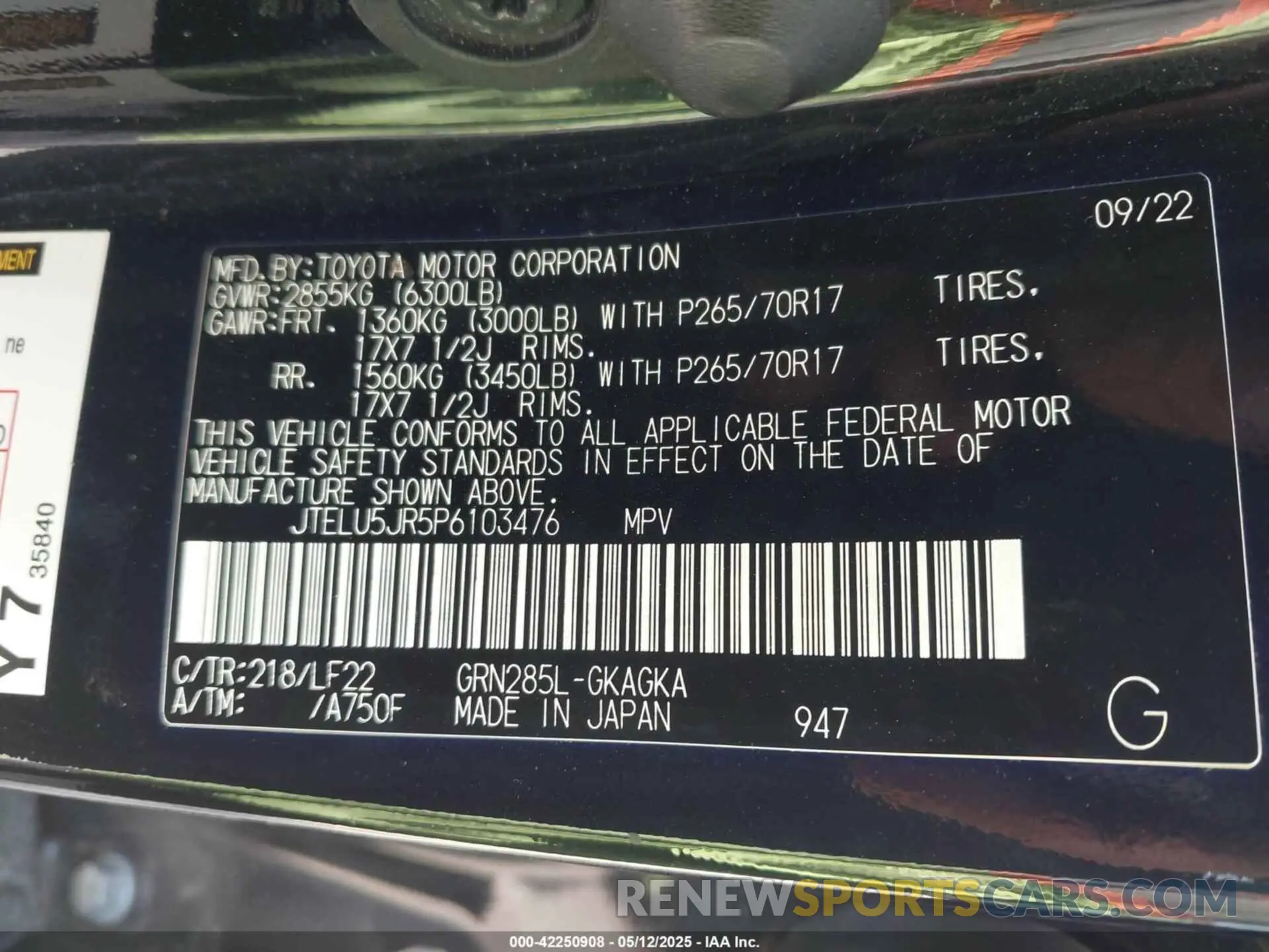 9 Photograph of a damaged car JTELU5JR5P6103476 TOYOTA 4RUNNER 2023