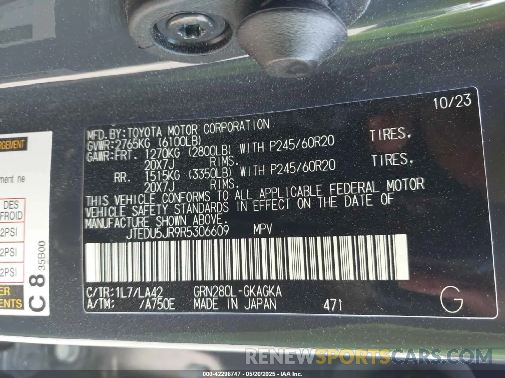 9 Photograph of a damaged car JTEDU5JR9R5306609 TOYOTA 4RUNNER 2024