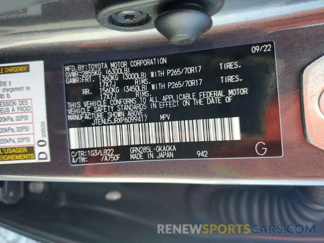 14 Photograph of a damaged car JTENU5JRXP6099417 TOYOTA 4RUNNER SE 2023