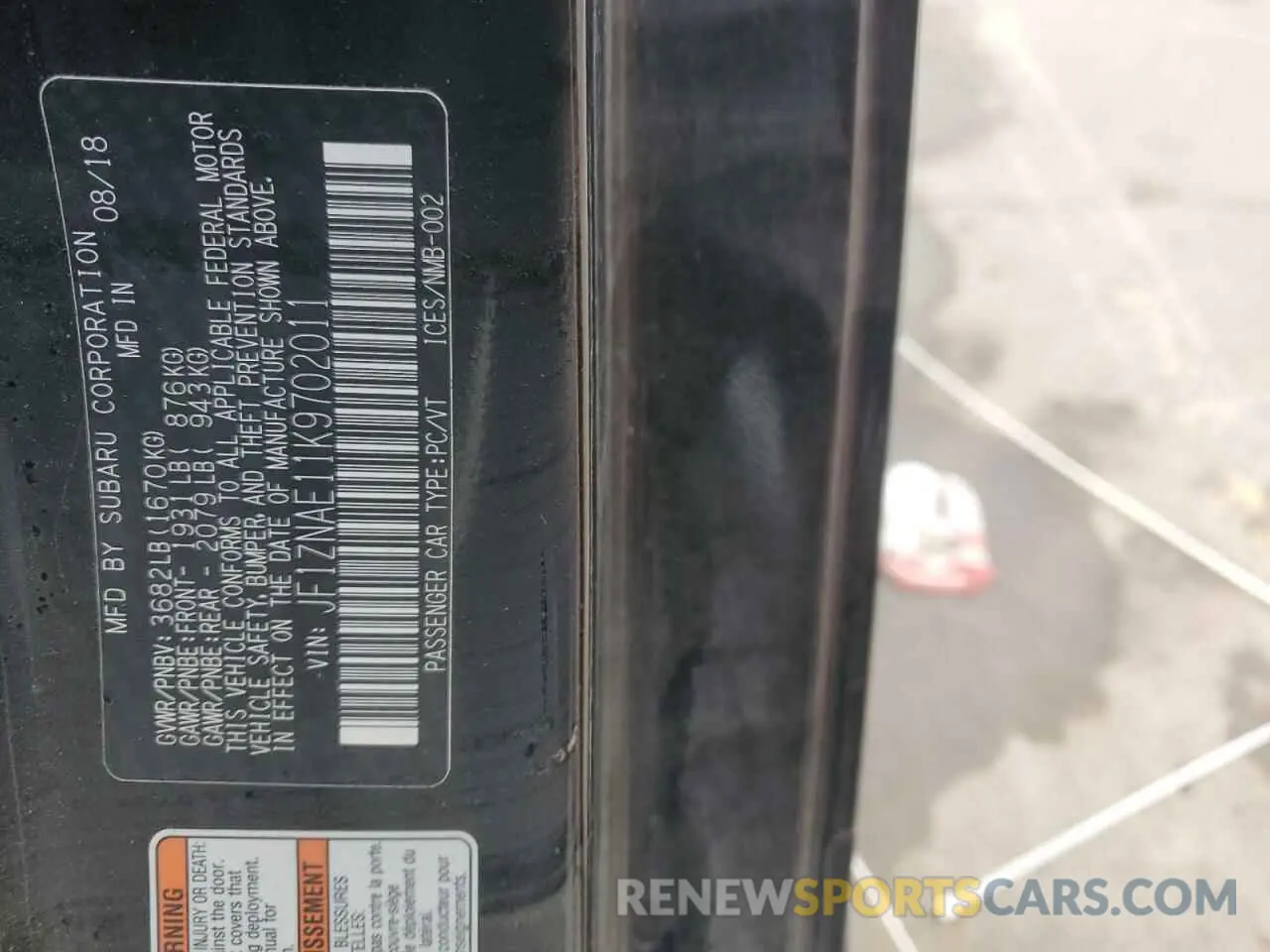 12 Photograph of a damaged car JF1ZNAE11K9702011 TOYOTA 86 2019