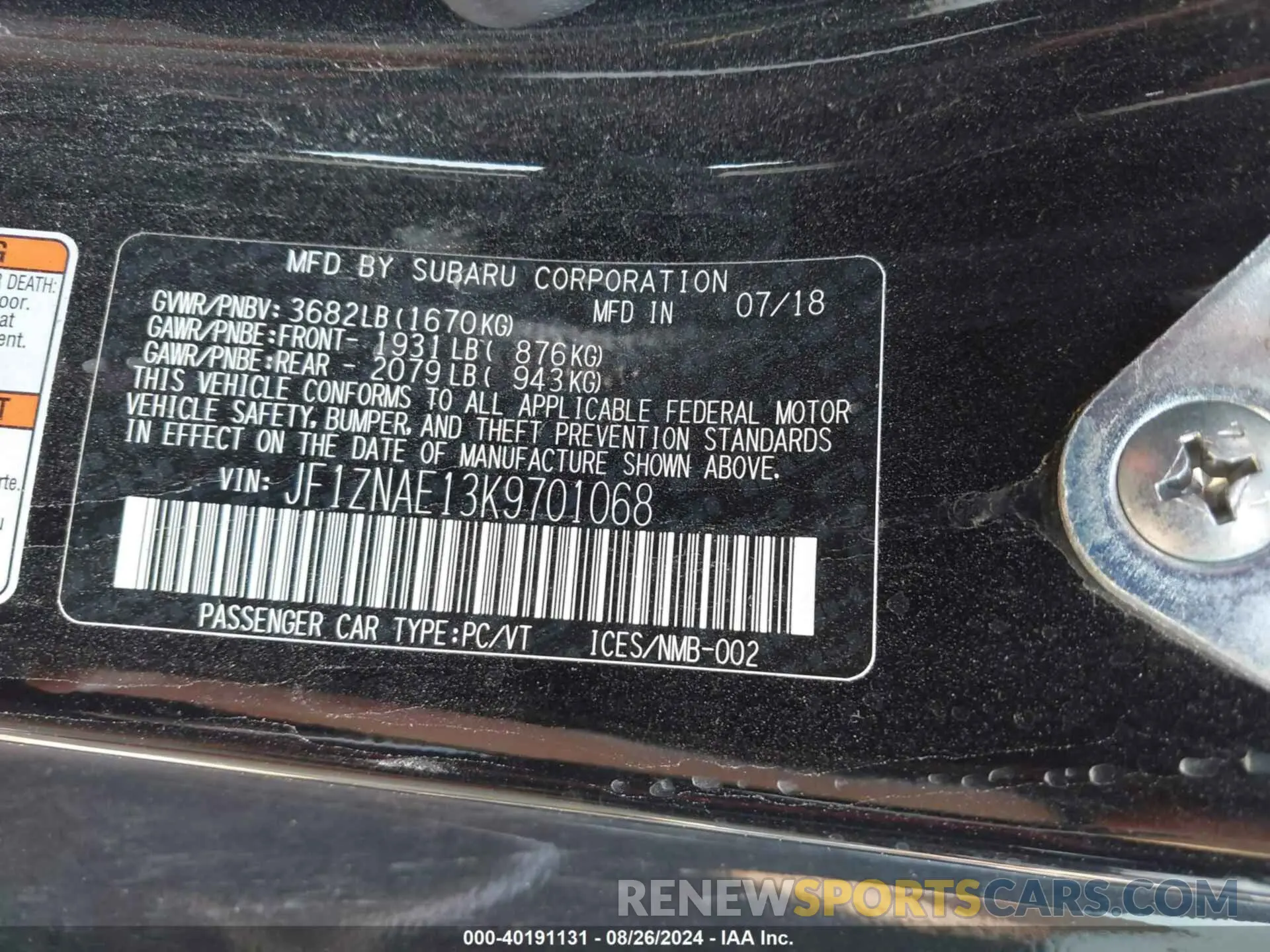 9 Photograph of a damaged car JF1ZNAE13K9701068 TOYOTA 86 2019