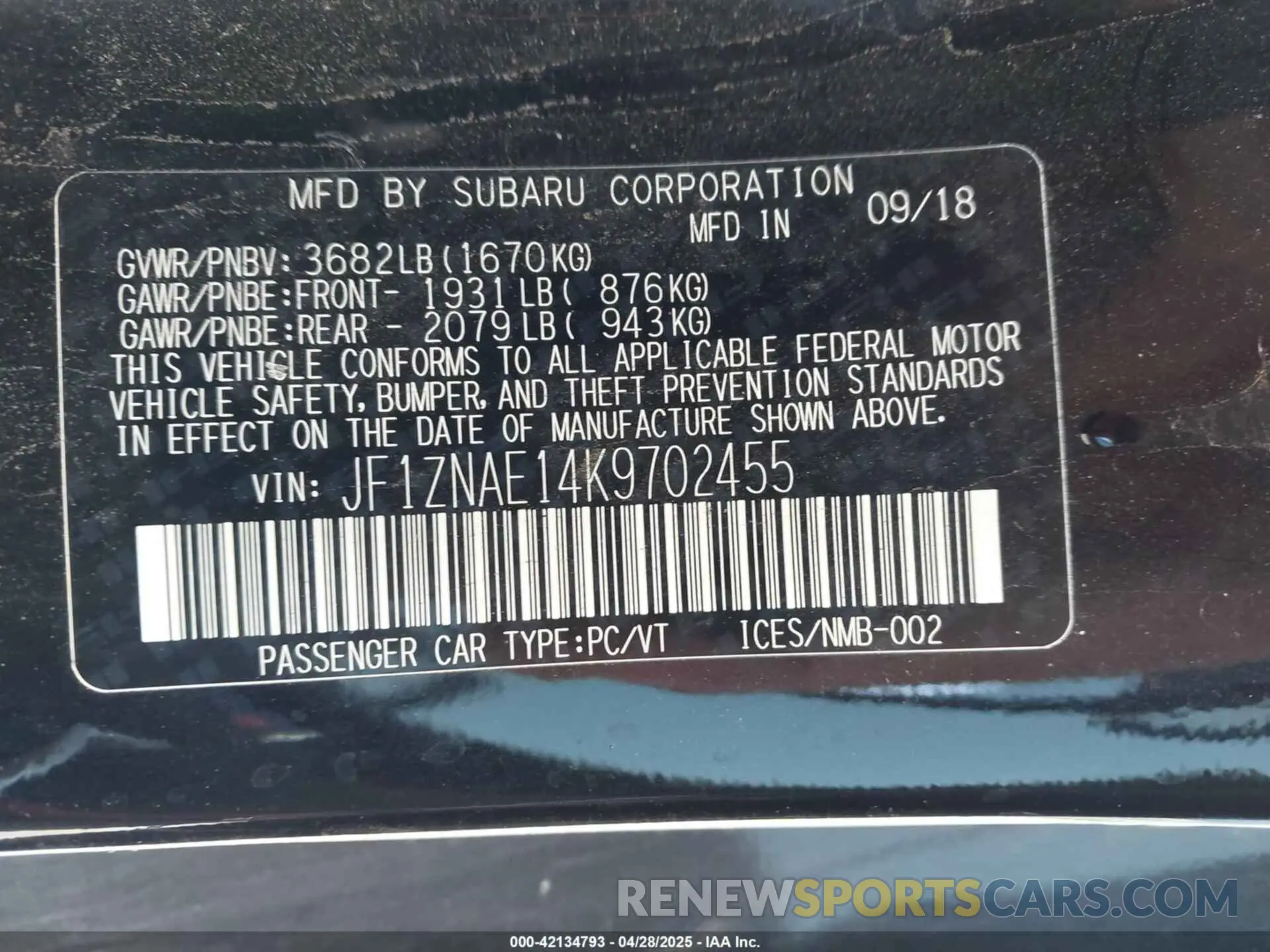 9 Photograph of a damaged car JF1ZNAE14K9702455 TOYOTA 86 2019