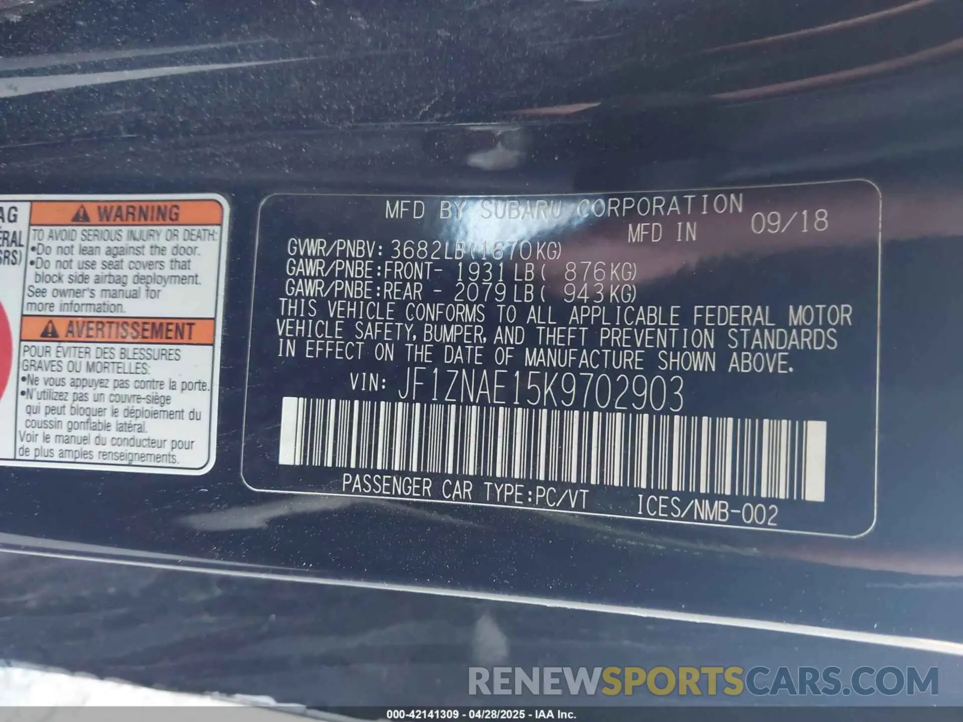 9 Photograph of a damaged car JF1ZNAE15K9702903 TOYOTA 86 2019