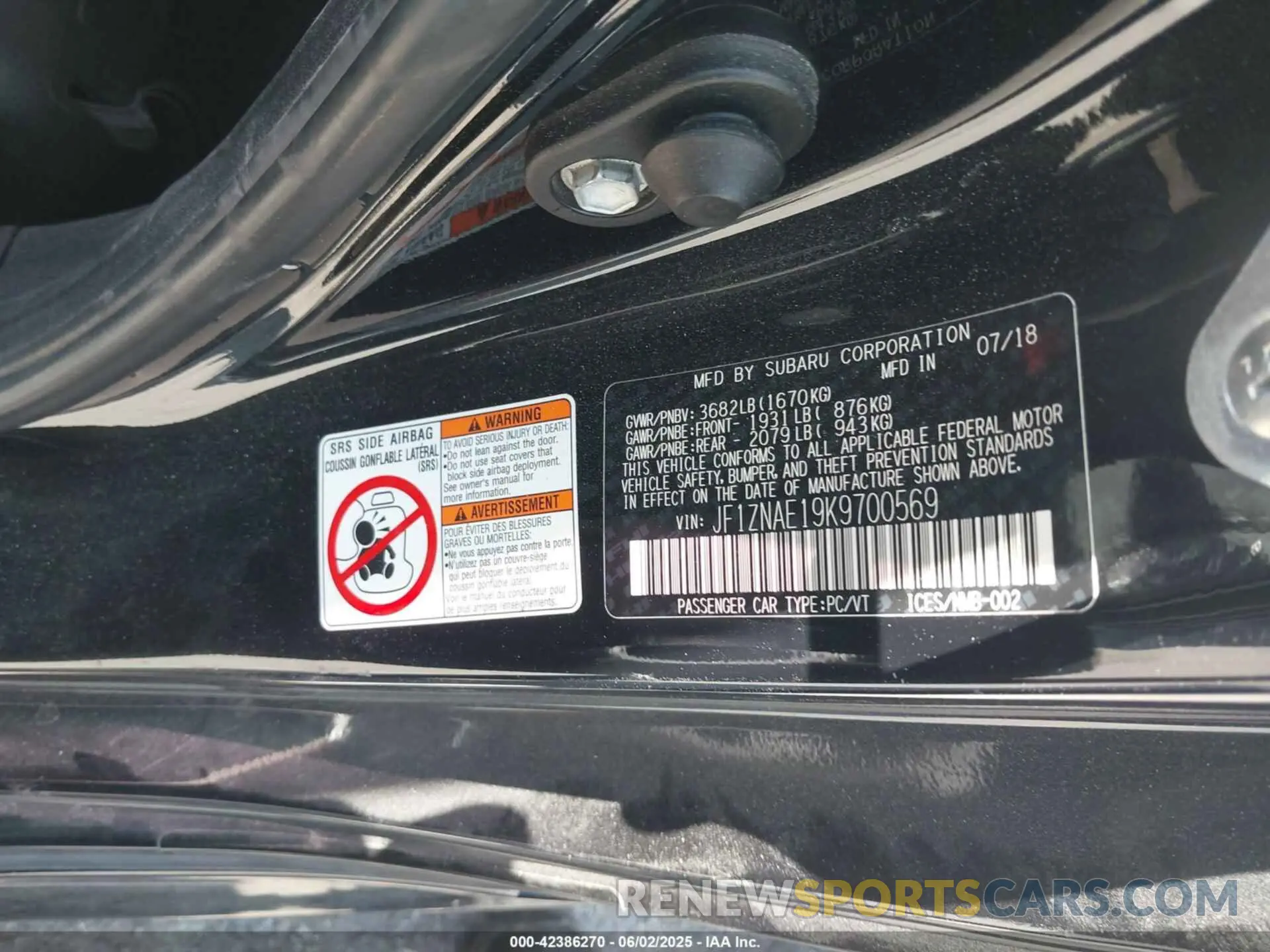 9 Photograph of a damaged car JF1ZNAE19K9700569 TOYOTA 86 2019