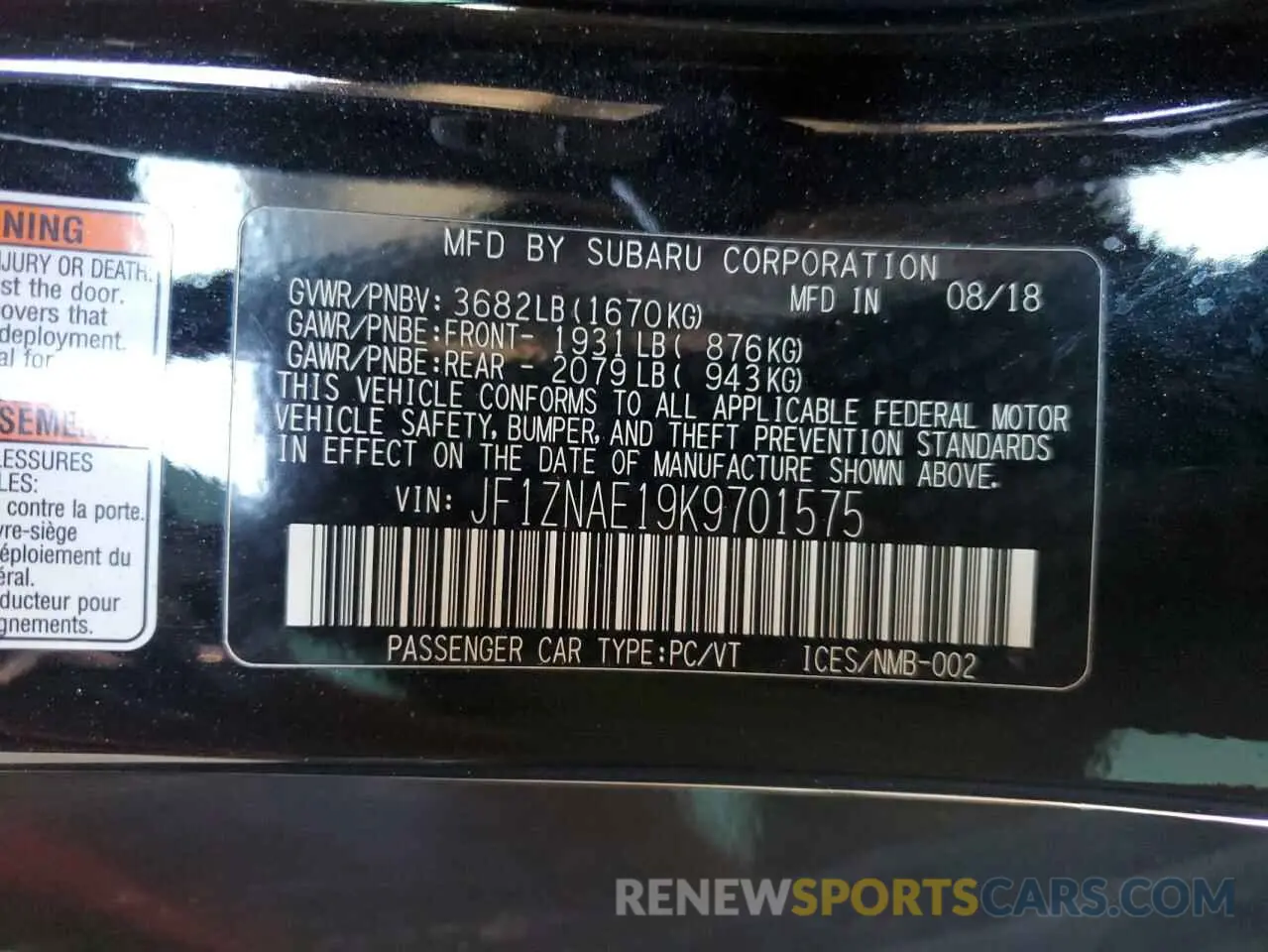 12 Photograph of a damaged car JF1ZNAE19K9701575 TOYOTA 86 2019