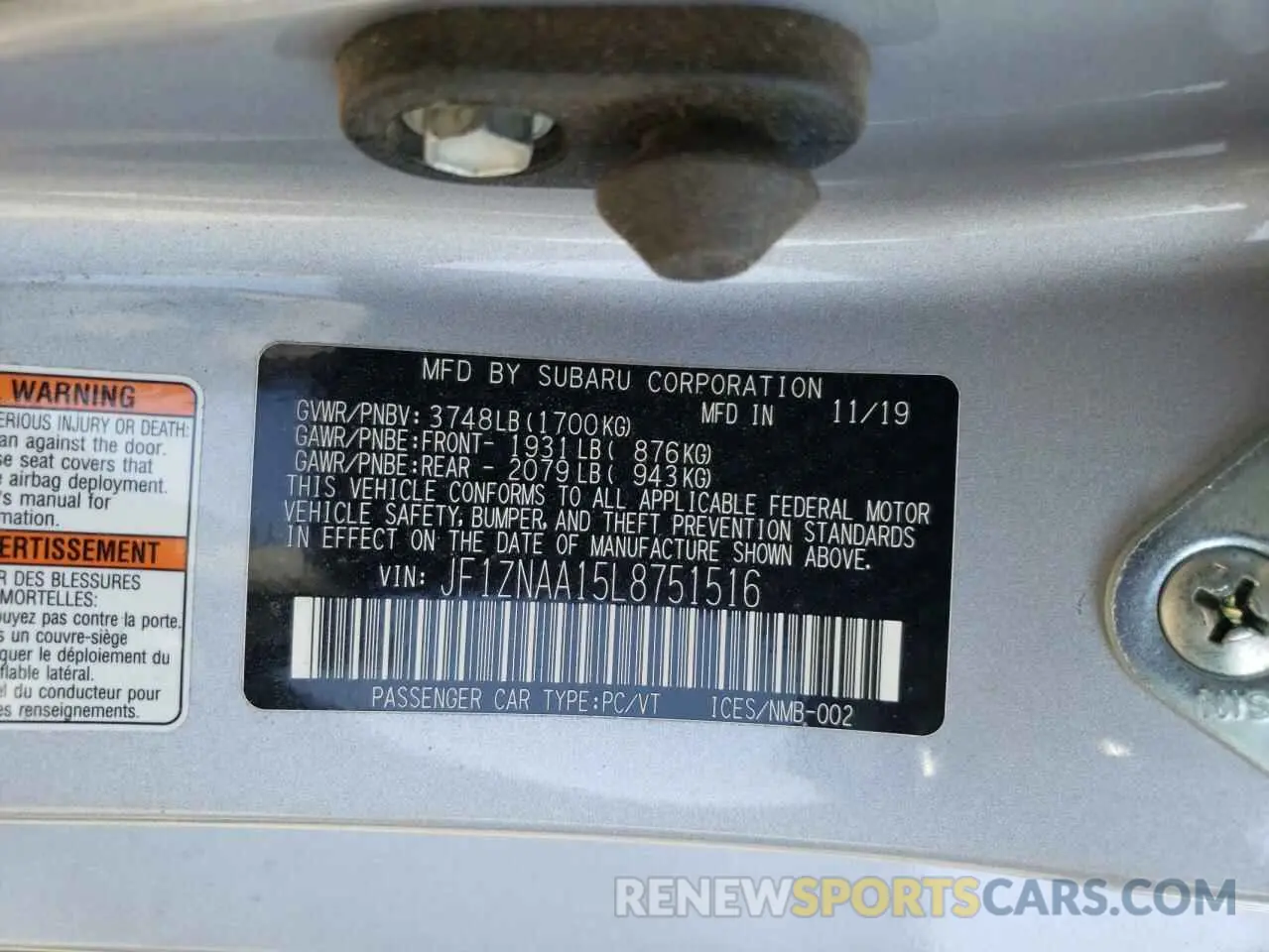 10 Photograph of a damaged car JF1ZNAA15L8751516 TOYOTA 86 2020