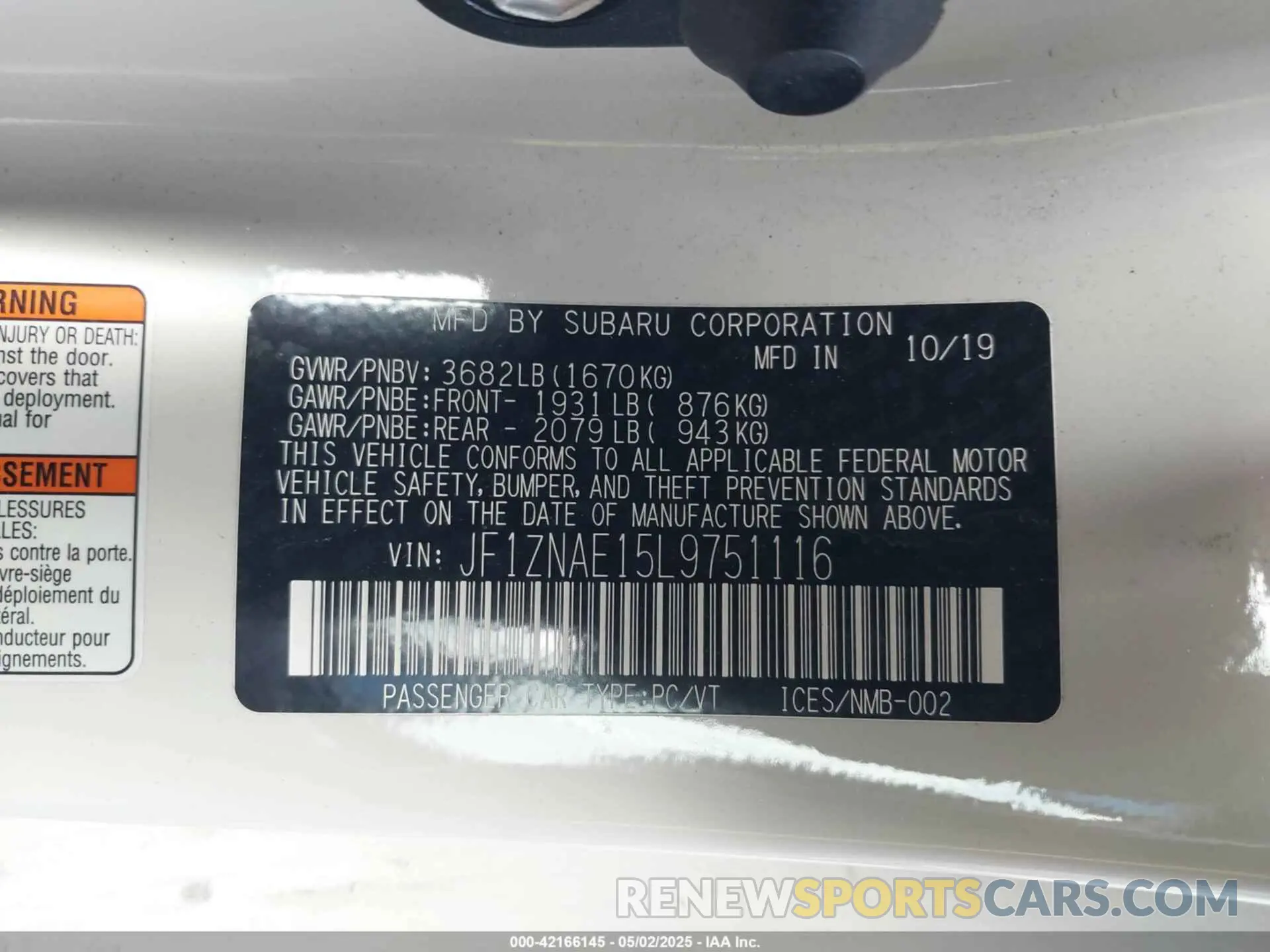 9 Photograph of a damaged car JF1ZNAE15L9751116 TOYOTA 86 2020