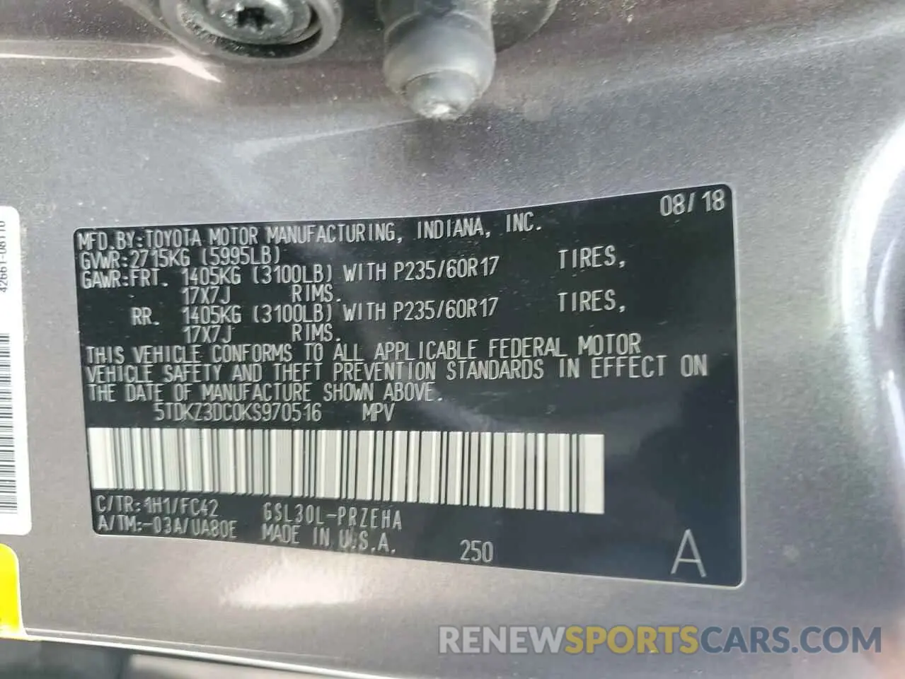14 Photograph of a damaged car 5TDKZ3DC0KS970516 TOYOTA All Models 2019