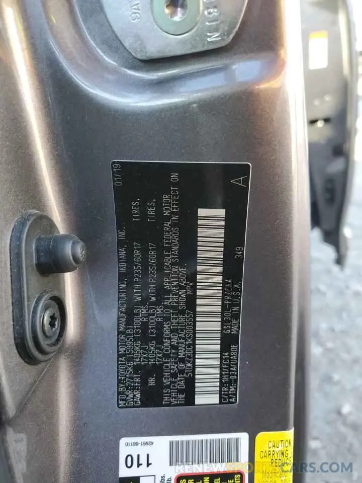 13 Photograph of a damaged car 5TDKZ3DC1KS003557 TOYOTA All Models 2019