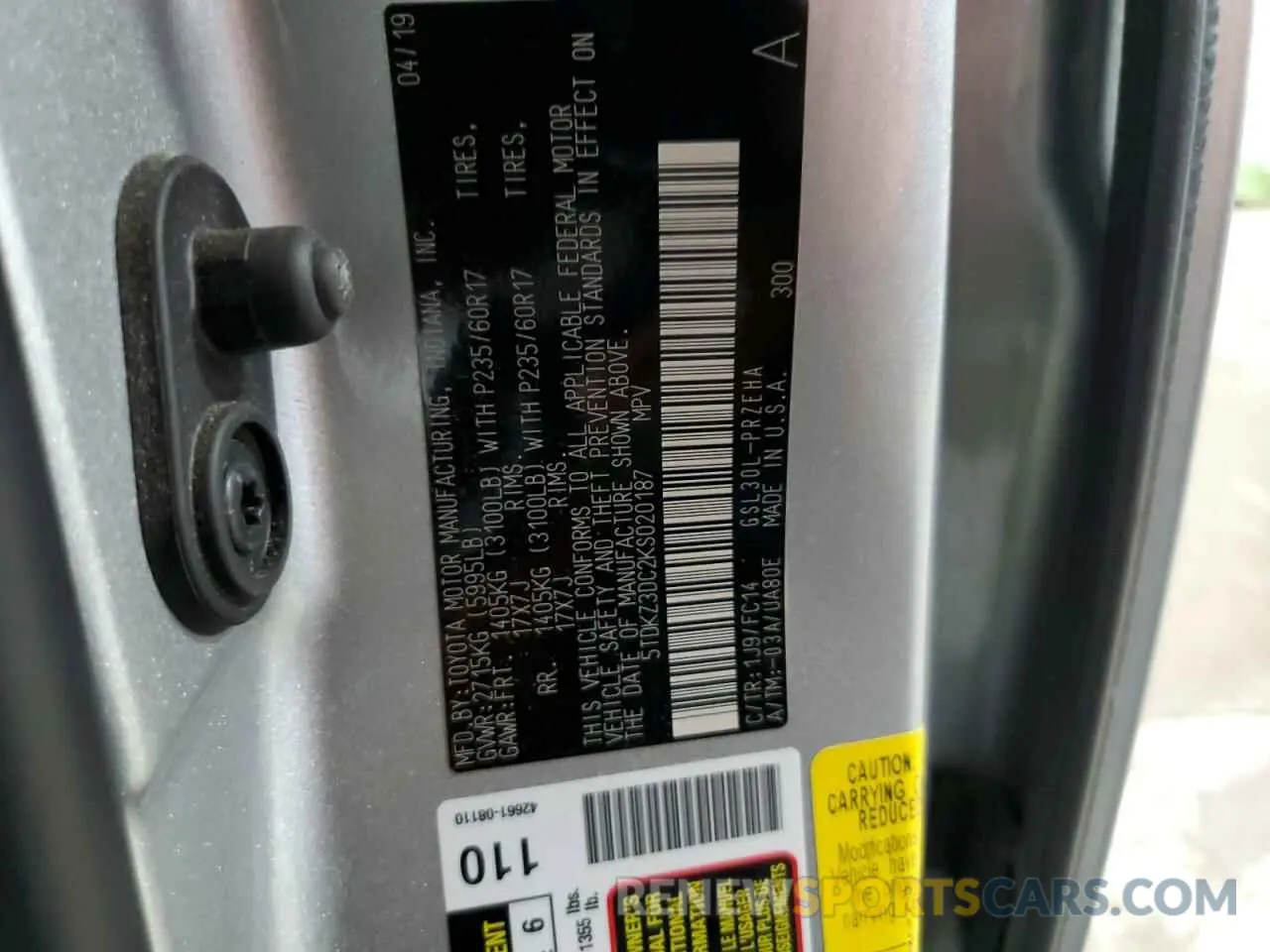14 Photograph of a damaged car 5TDKZ3DC2KS020187 TOYOTA All Models 2019