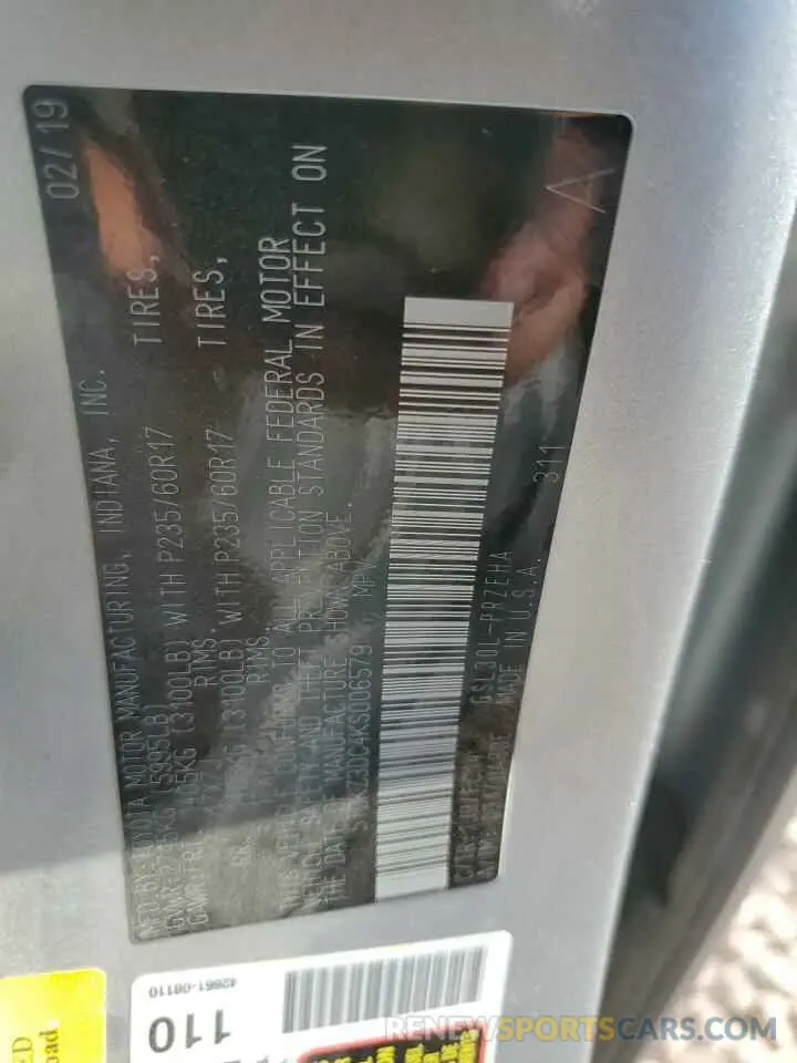 12 Photograph of a damaged car 5TDKZ3DC4KS006579 TOYOTA All Models 2019