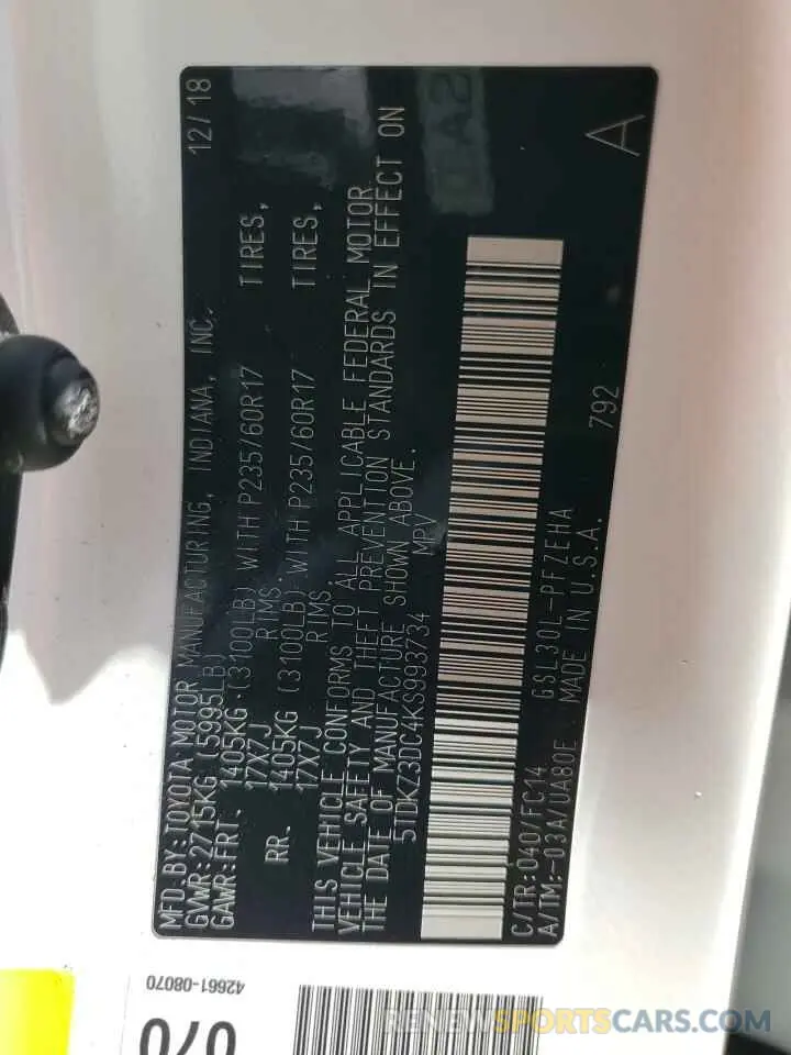15 Photograph of a damaged car 5TDKZ3DC4KS993734 TOYOTA All Models 2019