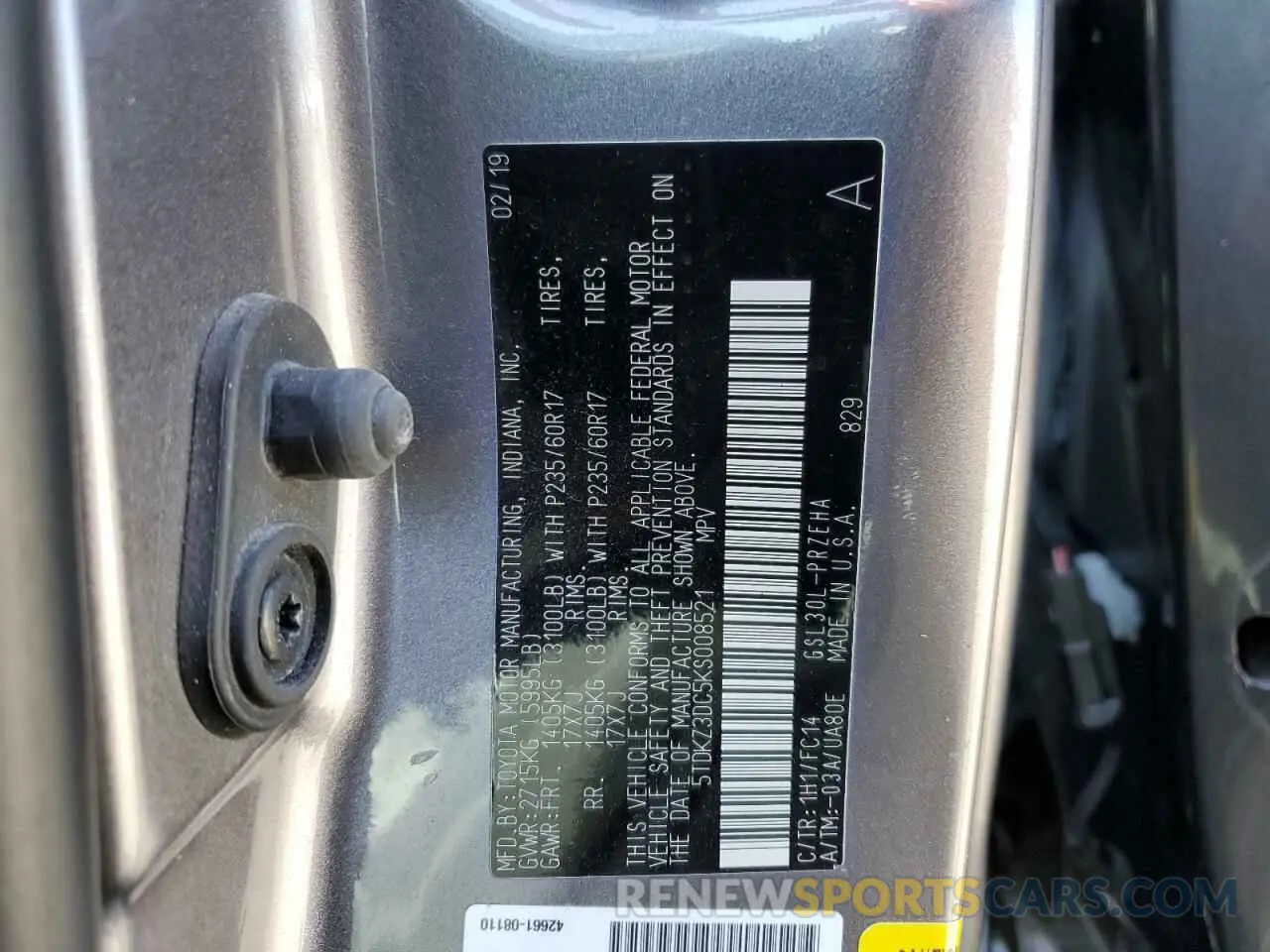 15 Photograph of a damaged car 5TDKZ3DC5KS008521 TOYOTA All Models 2019
