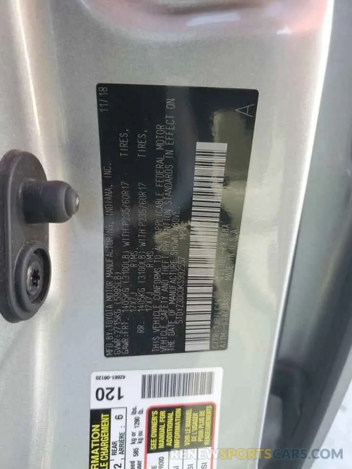 15 Photograph of a damaged car 5TDYZ3DC0KS992557 TOYOTA All Models 2019