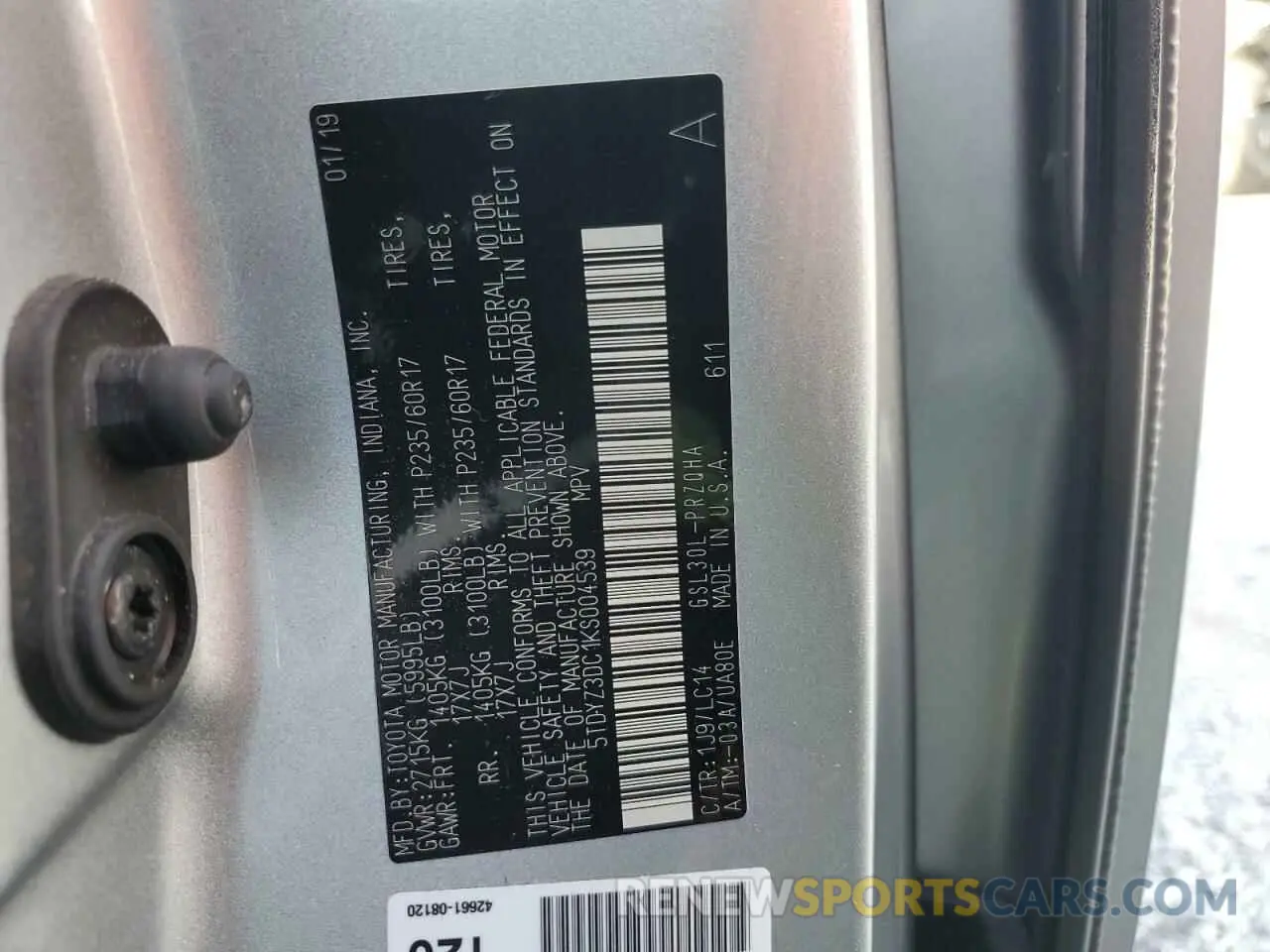 14 Photograph of a damaged car 5TDYZ3DC1KS004539 TOYOTA All Models 2019