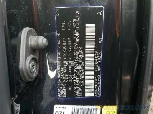 13 Photograph of a damaged car 5TDYZ3DC1KS981549 TOYOTA All Models 2019