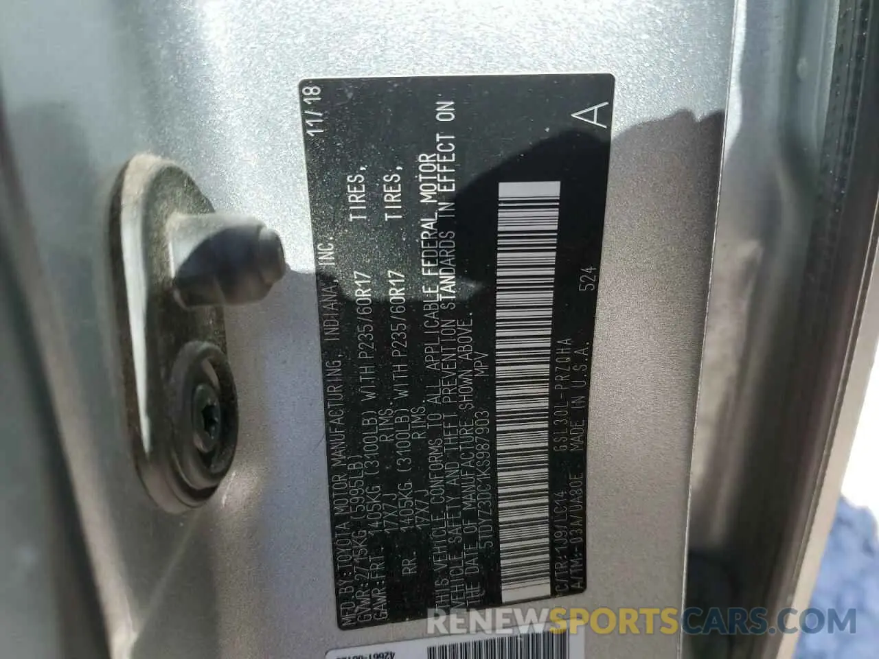 13 Photograph of a damaged car 5TDYZ3DC1KS987903 TOYOTA All Models 2019