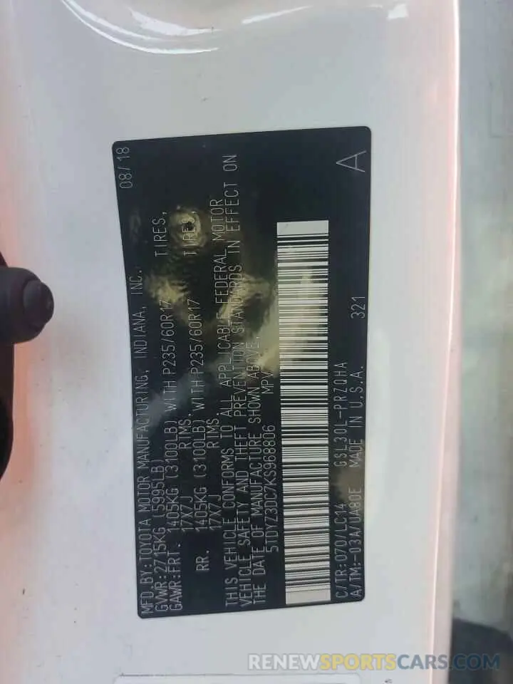 14 Photograph of a damaged car 5TDYZ3DC7KS968806 TOYOTA All Models 2019