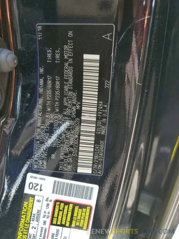 13 Photograph of a damaged car 5TDYZ3DC9KS986529 TOYOTA All Models 2019