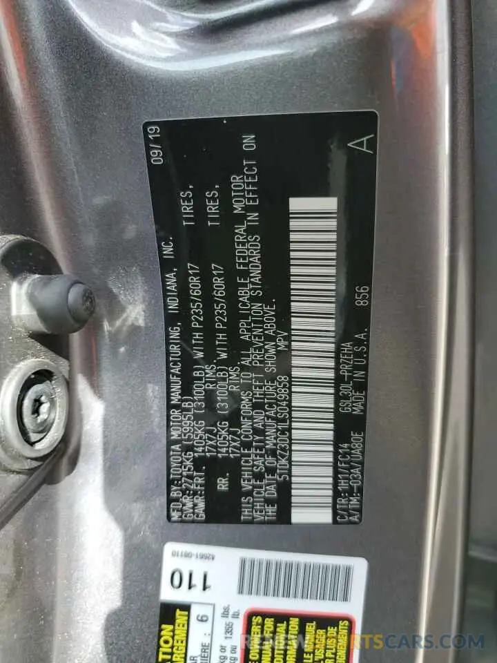 14 Photograph of a damaged car 5TDKZ3DC1LS049858 TOYOTA All Models 2020