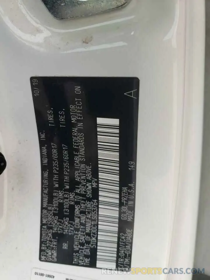 15 Photograph of a damaged car 5TDKZ3DC1LS053764 TOYOTA All Models 2020