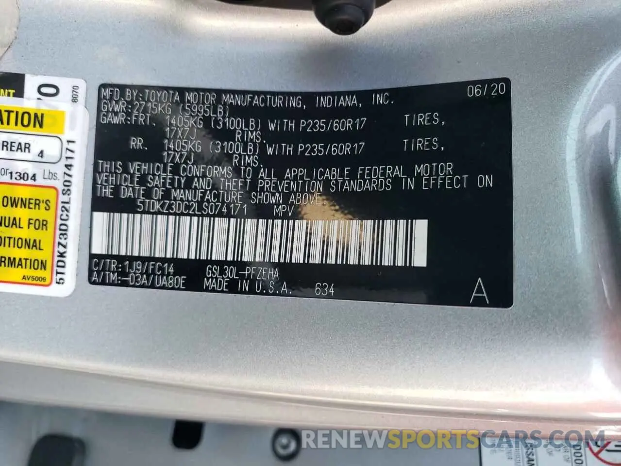 13 Photograph of a damaged car 5TDKZ3DC2LS074171 TOYOTA All Models 2020