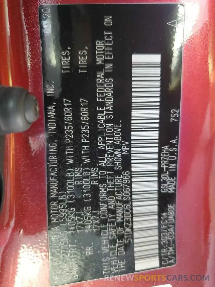 14 Photograph of a damaged car 5TDKZ3DC6LS067966 TOYOTA All Models 2020