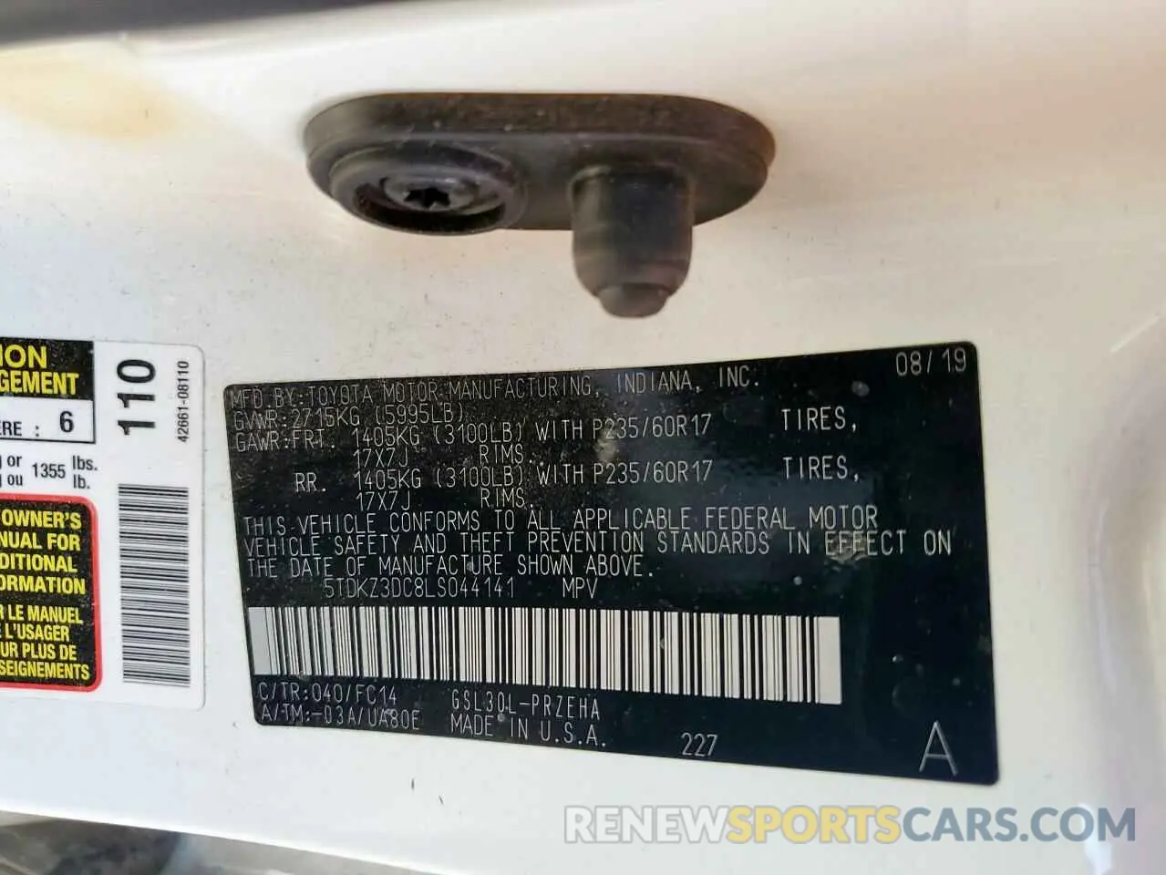 13 Photograph of a damaged car 5TDKZ3DC8LS044141 TOYOTA All Models 2020