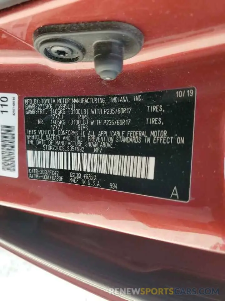 14 Photograph of a damaged car 5TDKZ3DC8LS054992 TOYOTA All Models 2020