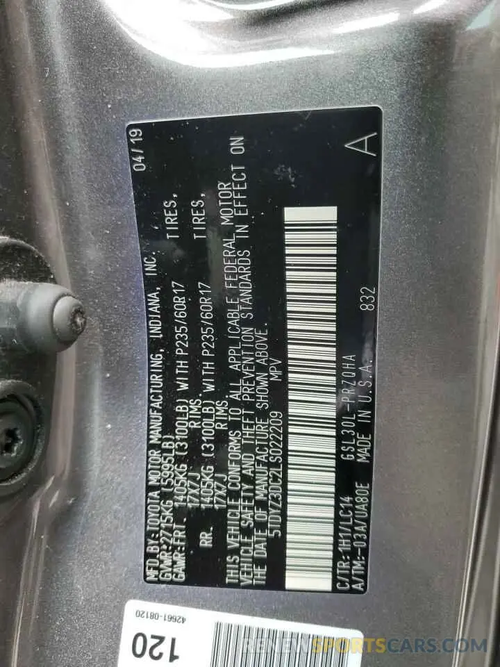 14 Photograph of a damaged car 5TDYZ3DC2LS022209 TOYOTA All Models 2020