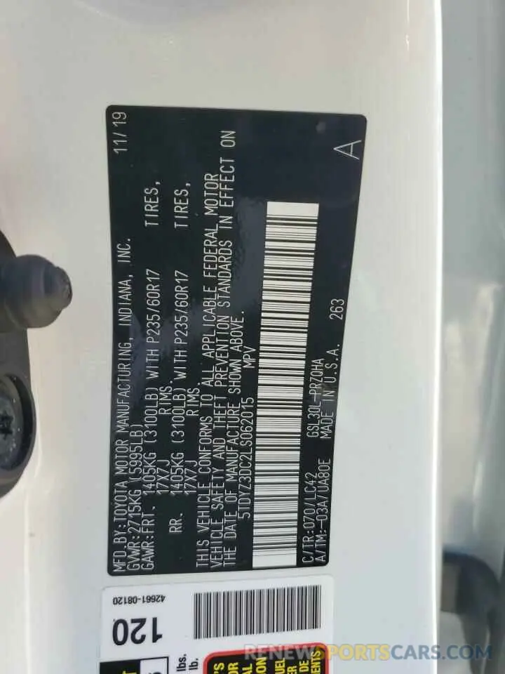 14 Photograph of a damaged car 5TDYZ3DC2LS062015 TOYOTA All Models 2020