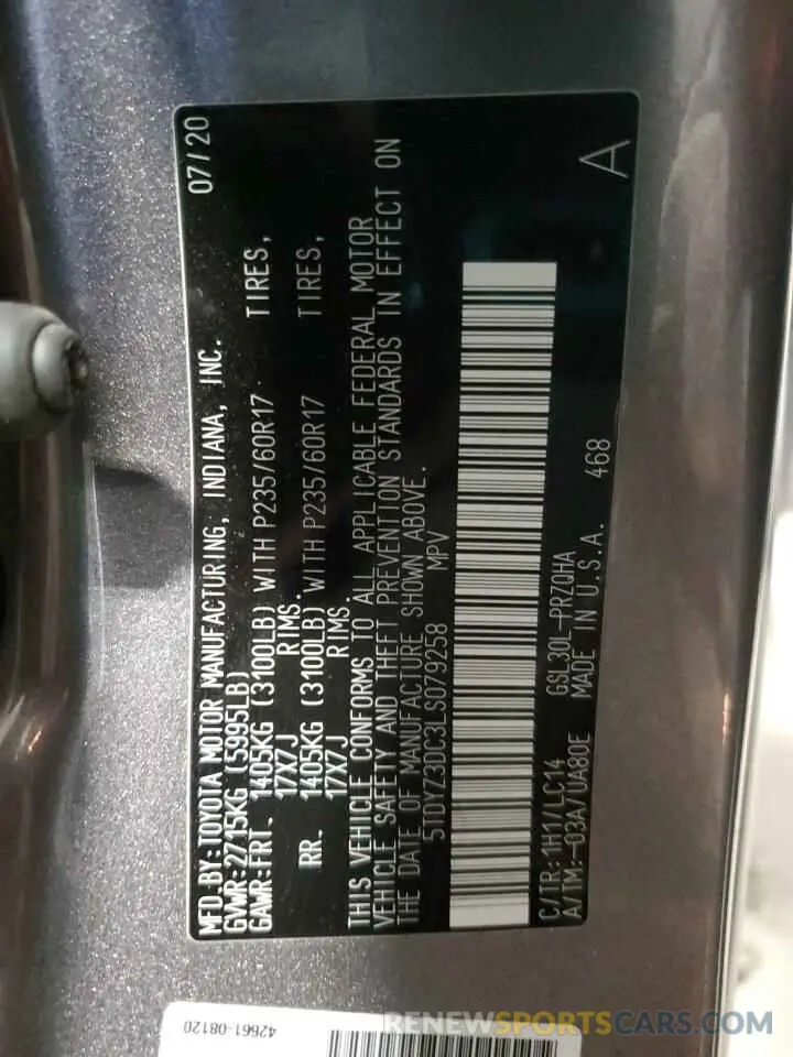 14 Photograph of a damaged car 5TDYZ3DC3LS079258 TOYOTA All Models 2020