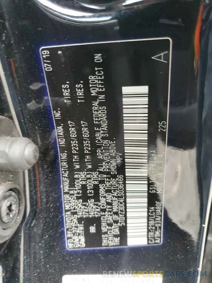 13 Photograph of a damaged car 5TDYZ3DC4LS036466 TOYOTA All Models 2020
