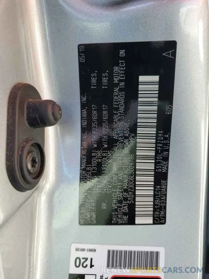 14 Photograph of a damaged car 5TDYZ3DC6LS024786 TOYOTA All Models 2020
