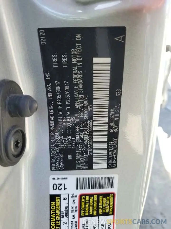 13 Photograph of a damaged car 5TDYZ3DC6LS066665 TOYOTA All Models 2020