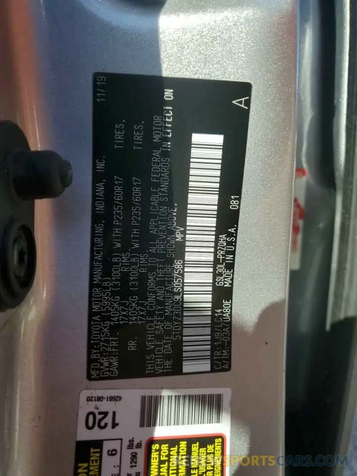 14 Photograph of a damaged car 5TDYZ3DC9LS057586 TOYOTA All Models 2020