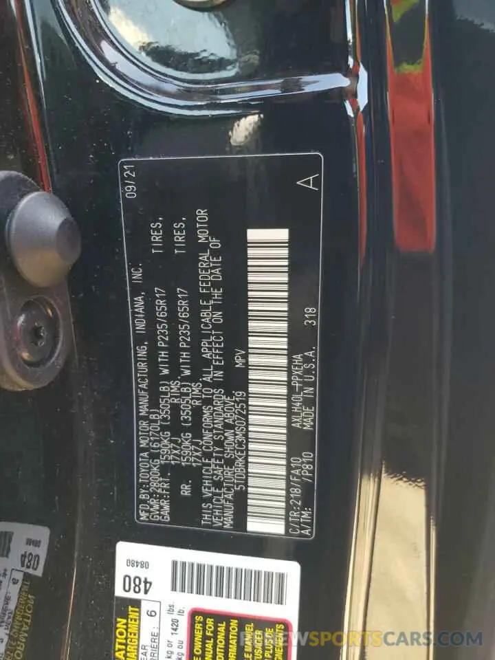 14 Photograph of a damaged car 5TDBRKEC3MS072519 TOYOTA All Models 2021