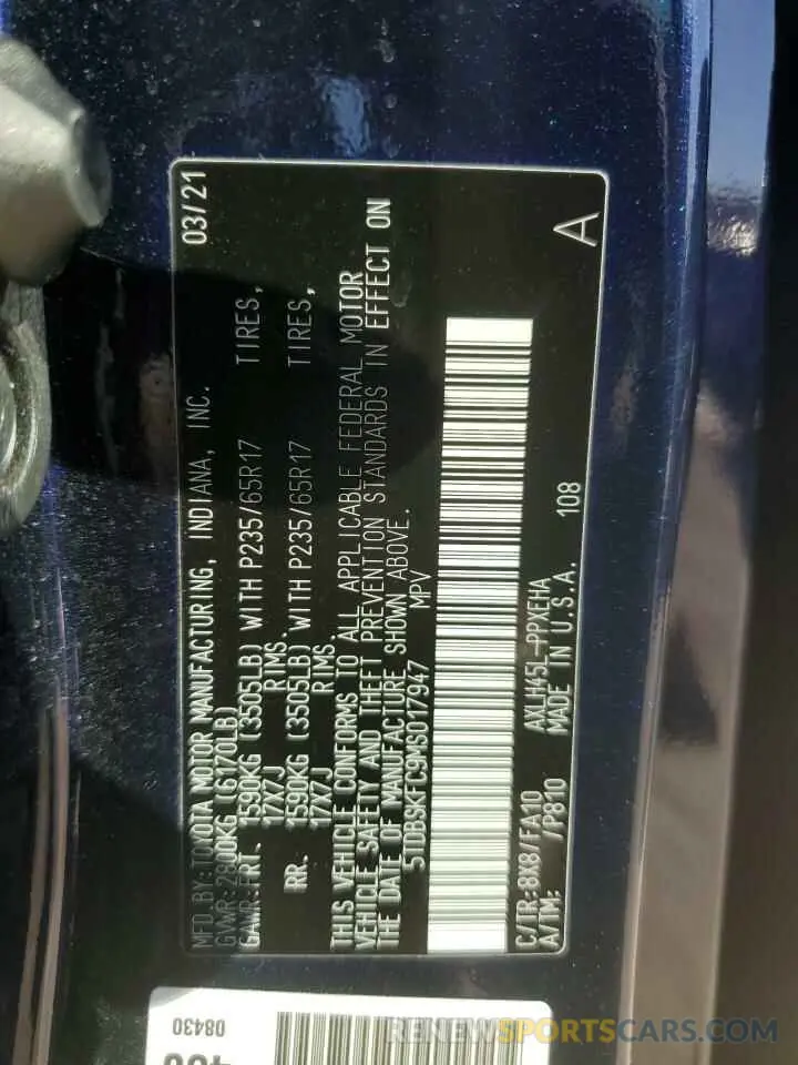 13 Photograph of a damaged car 5TDBSKFC9MS017947 TOYOTA All Models 2021