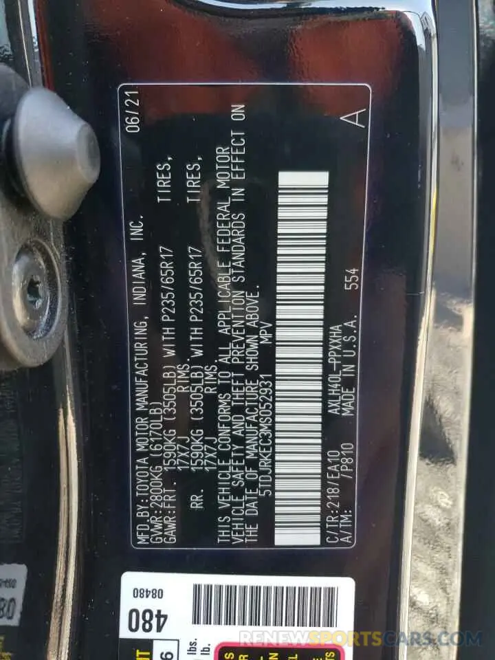 13 Photograph of a damaged car 5TDJRKEC3MS052931 TOYOTA All Models 2021