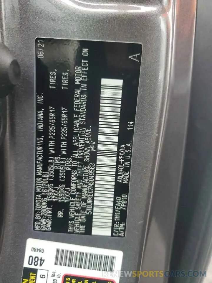 13 Photograph of a damaged car 5TDJRKEC7MS049563 TOYOTA All Models 2021