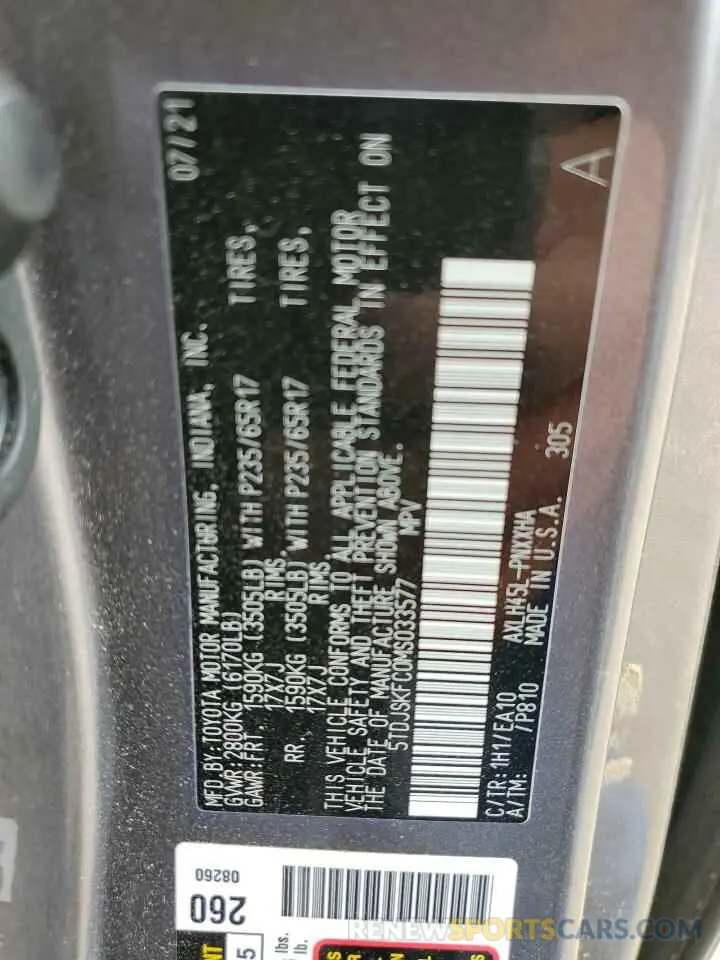13 Photograph of a damaged car 5TDJSKFC0MS033577 TOYOTA All Models 2021
