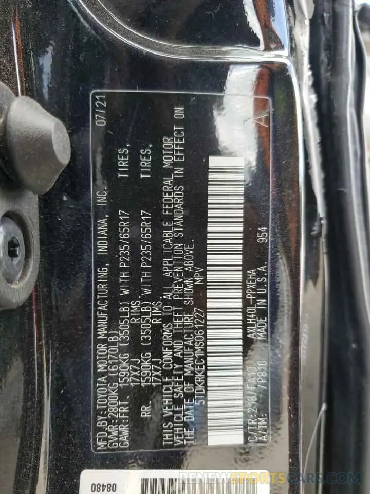 14 Photograph of a damaged car 5TDKRKEC1MS061227 TOYOTA All Models 2021
