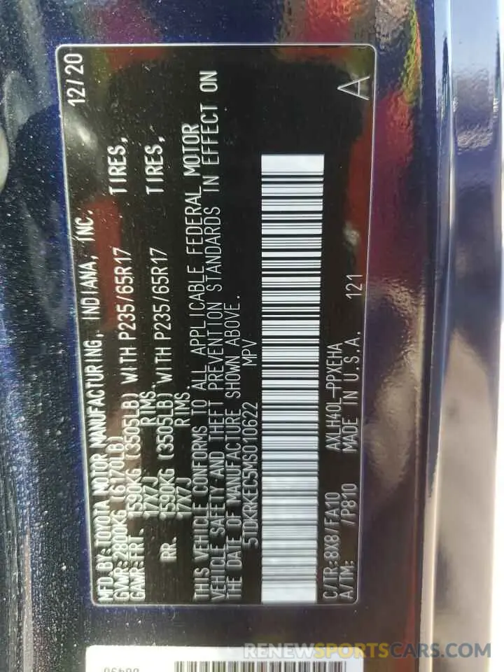 13 Photograph of a damaged car 5TDKRKEC5MS010622 TOYOTA All Models 2021