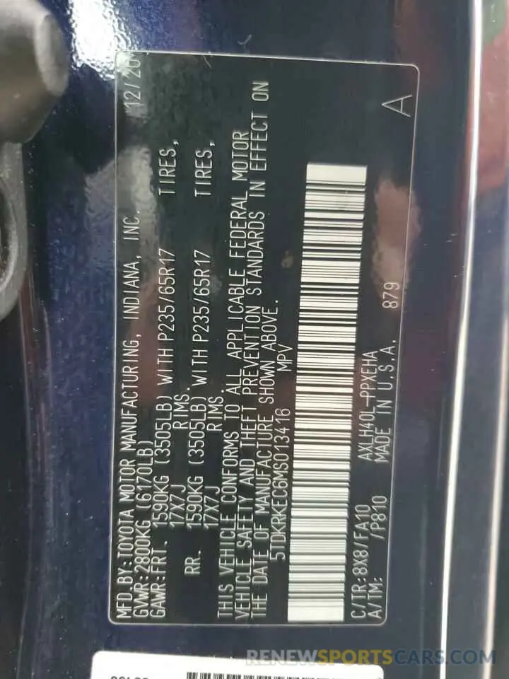 13 Photograph of a damaged car 5TDKRKEC6MS013416 TOYOTA All Models 2021