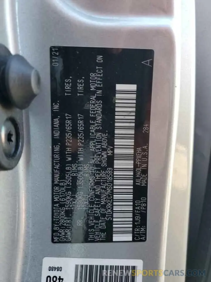 14 Photograph of a damaged car 5TDKRKEC7MS018589 TOYOTA All Models 2021