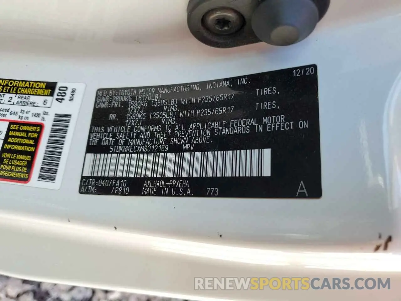 12 Photograph of a damaged car 5TDKRKECXMS012169 TOYOTA All Models 2021