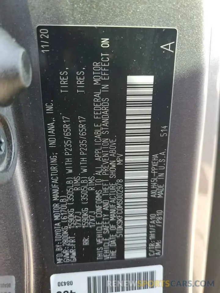 13 Photograph of a damaged car 5TDKSKFC0MS002978 TOYOTA All Models 2021