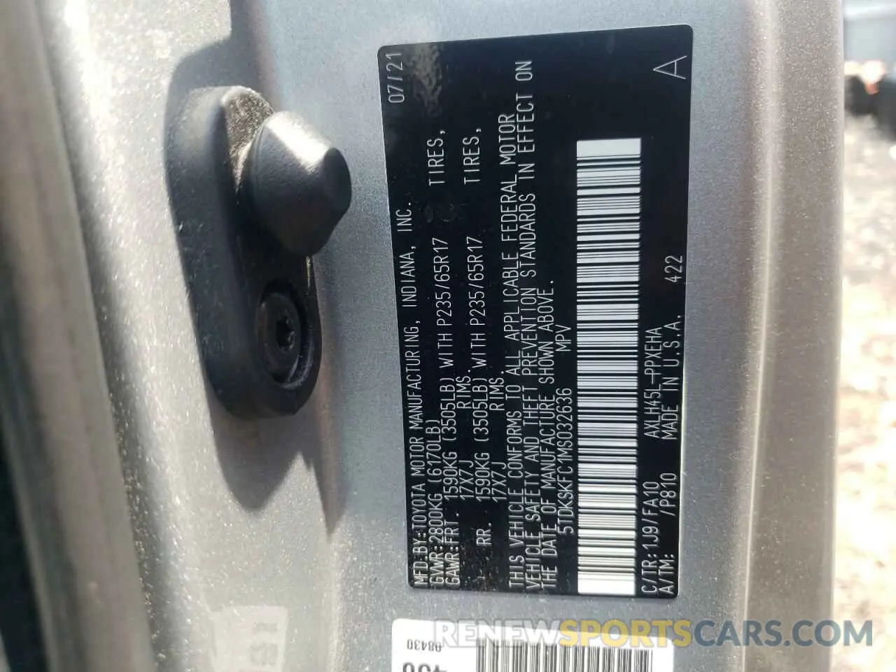 13 Photograph of a damaged car 5TDKSKFC1MS032636 TOYOTA All Models 2021